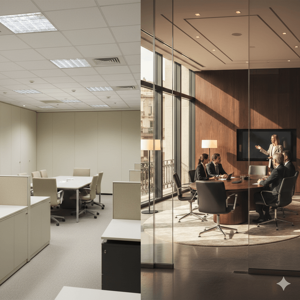 Centro de negocios tradicional vs premium