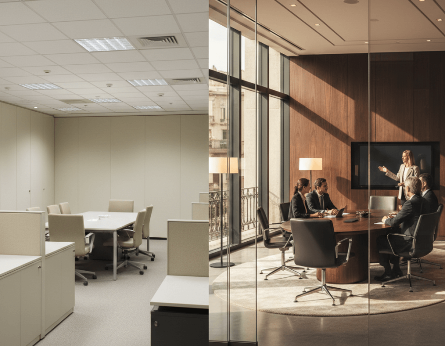 Centro de negocios tradicional vs premium